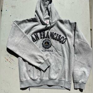 Men's San Francisco Hoodie Gray Spell-Out XL West Coast CA Pocket Bay Wharf City